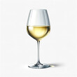 A png graphic of a full glass of white wine on a white background