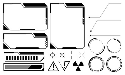 Poster - Hud frames black user interface elements design modern technology futuristic control panel screen digital hologram window gaming menu touching cyber monitor set on white background vector