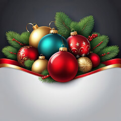 vector elegant Christmas banner with realistic ornaments, Christmas tree and decorations,