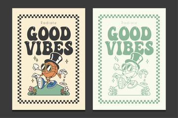 Wall Mural - retro 70s posters with a vintage basketball cartoon character , vector illustration