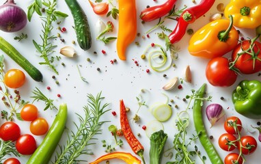 The healthy lifestyle of vibrant summer vegetables forms an appealing food concept, set against a white background.