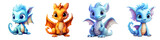 Fototapeta Dinusie - A set of cute baby dragon isolated on a transparent background PNG