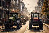 Fototapeta  - Bauern blockieren aus Protest die Straße mit ihren Traktoren, Demonstration der Landwirte