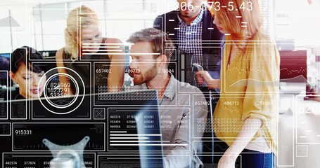 Poster - Animation of data processing over diverse business people discussing work