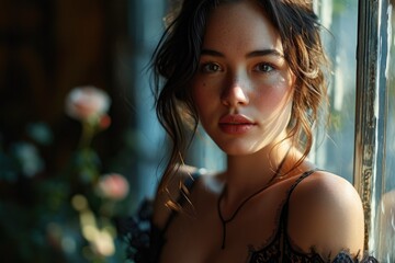 Naklejka na meble an attractive woman wearing a black nightgown