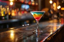 An Elegant Margarita Cocktail On A Bar Counter.