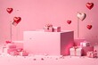 Podium realistic with different height on pink pastel background, Valentine theme, romantic theme with gifts, 3D hearts 