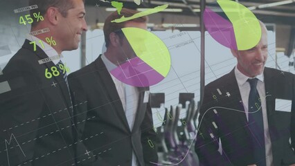 Poster - Animation of data processing and diagrams over diverse business people shaking hands