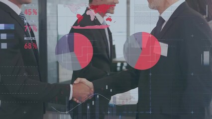Poster - Animation of data processing and diagrams over diverse business people shaking hands