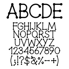Aufkleber - Black alphabet, numbers and signs with from lines and dots. Isolated vector objects on white background.