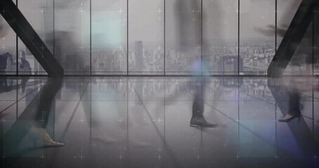 Poster - Animation of shapes and interference over cityscape and people walking