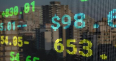 Poster - Animation of stock market over cityscape