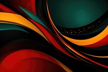Colorful Abstract Background With Curved Lines. Abstract Background In Red Yellow And Green For Black History Month, Keti Koti, Victory Of Adwa, Juneteenth
