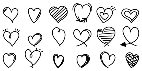 Poster - A set of drawn simple hearts. A large set of unique primitive and hand-drawn hearts.