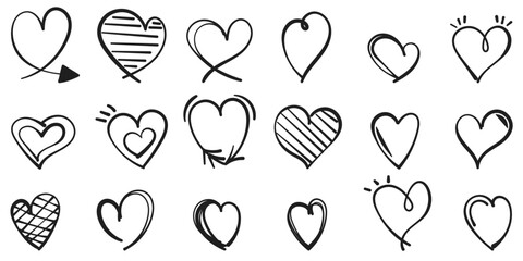 Leinwandbilder - A set of drawn simple hearts. A large set of unique primitive and hand-drawn hearts. Vector seamless.