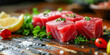 Thunfischfleisch geschnitten