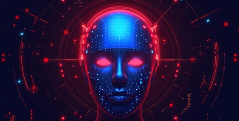 Poster - Futuristic digital profile of a person among a complex diagram, illustrating advanced technology and artificial intelligence