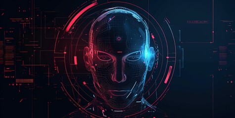 Poster - Futuristic digital profile of a person among a complex diagram, illustrating advanced technology and artificial intelligence