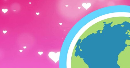 Poster - Animation of hearts and globe over pink background