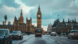 Fototapeta Londyn - London Big Ben and traffic on Westminster Bridge