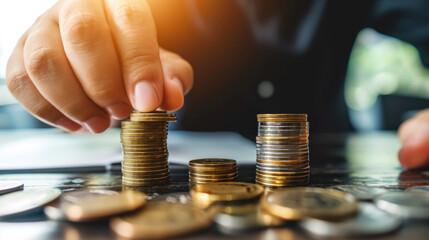 Hand Businessman is stacking coins