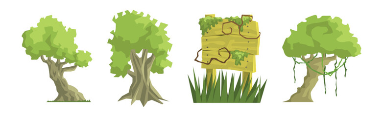 Sticker - Jungle Landscape Elements for Video Game Flat Vector Set