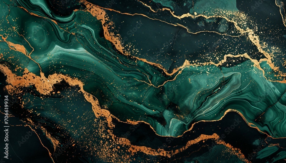 Abstract Black Marble Malachite Green Background With Gold Veins ...