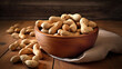  Rustic wood bowl of peanuts in shells