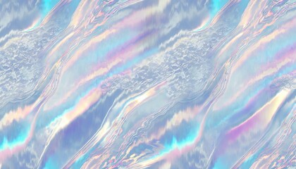 Wall Mural - seamless iridescent silver abstract wavy marble or tiger stripe background texture trendy holographic metallic mirror foil pastel prism light effect retro 80s vaporwave mirror foil 3d rendering