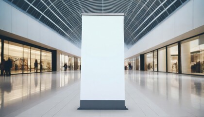 Wall Mural - roll up mockup poster stand in an shopping center or mall environment as wide banner design with blank empty copy space area