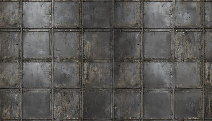 Poster - seamless grungy scratched old steel wall panels background texture tileable industrial rusted metal bulkhead floor plates pattern 8k high resolution grey rough metallic iron moulding 3d rendering