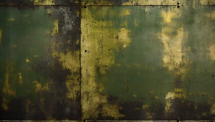 Canvas Print - rusty weathered and dirty metal panel painted with khaki green chipping paint flat empty textured surface for dystopian cyber punk army wallpaper background