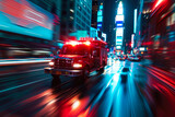 Fototapeta Panele - Sudden Emergency: Ambulance in Urban Landscape