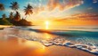peaceful nature scenic relax paradise amazing closeup view of calm ocean bay waves with orange sunrise sunset sunlight tropical island vacation holiday beach landscape exotic sea shore coast
