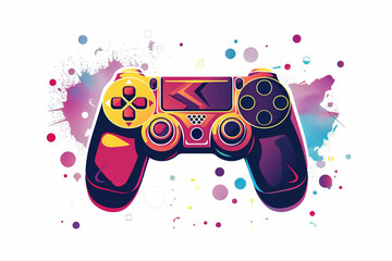 Game Controller with Colorful Paint Background Created with Generative AI Technology