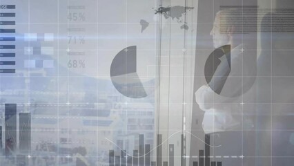 Poster - Animation of data processing on graphs over caucasian businessman looking out of window