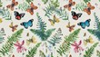 vintage botanical pattern forest background with butterflies beetles herbs fern flowers watercolor elements hand drawing suitable for the design of fabric paper wallpaper notebook covers