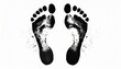 black human footprint white background isolated close up adult foot print pattern illustration barefoot footstep silhouette mark two messy bare feet painted stamp ink drawing imprint sign symbol