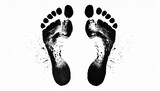 Fototapeta Kosmos - black human footprint white background isolated close up adult foot print pattern illustration barefoot footstep silhouette mark two messy bare feet painted stamp ink drawing imprint sign symbol