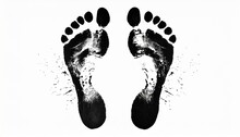 Black Human Footprint White Background Isolated Close Up Adult Foot Print Pattern Illustration Barefoot Footstep Silhouette Mark Two Messy Bare Feet Painted Stamp Ink Drawing Imprint Sign Symbol
