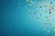 Colorful falling confetti on blue background