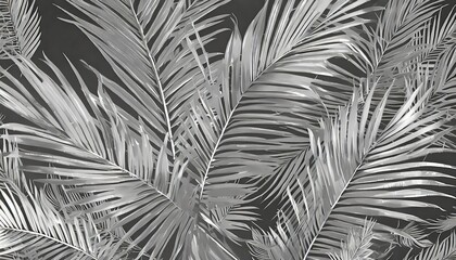 silver palm tree leaves background silver flower leaf texture gray metal tropical foliage backdrop monochrome metallic floral branch pattern abstract black white plant ornament wallpaper design