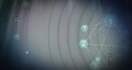 Poster - Animation of network of connections and icons on grey circles background