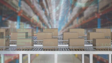 Poster - Animation of statistics and financial data processing over boxes on conveyor belts
