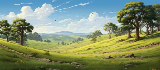 Wall Mural - Tall trees and open grasslands.