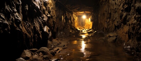 Wall Mural - inside a frightening abandoned gold mine tunnel in southern california.