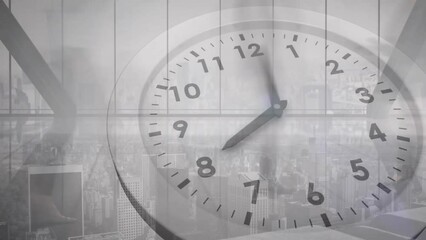 Poster - Animation of clock ticking over busy city