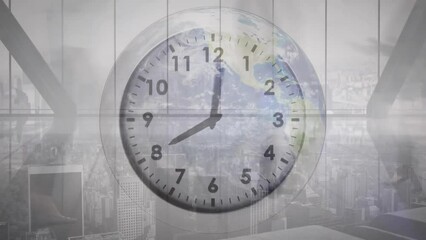 Poster - Animation of clock ticking over busy city