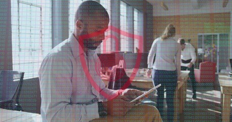 Poster - Animation of financial data processing over diverse business people in office