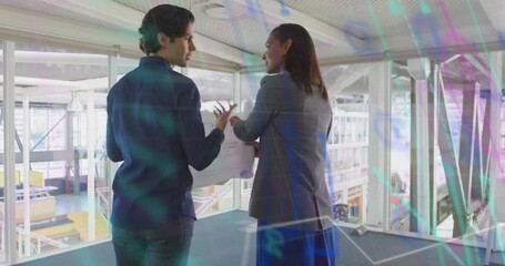 Aufkleber - Animation of financial data processing over diverse business people in office
